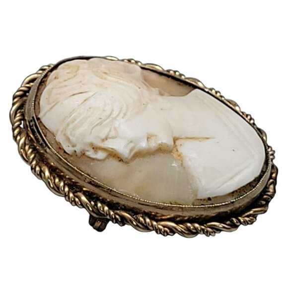Rolyn 12kgf Carved Shell Cameo Brooch Pendant Signed R INC Vintage Estate - Picture 14 of 16